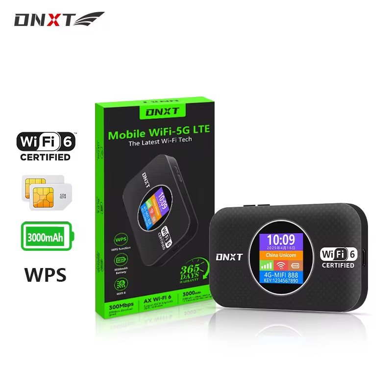4G WiFi6 პორტატული გარე  როუტერი DNXT MF967 შავი, მოგზაურობისთვის მოსახერხებელი, 3000mAh 300Mbps SIM Type-C დაკავშირებადობა, გაზიარება